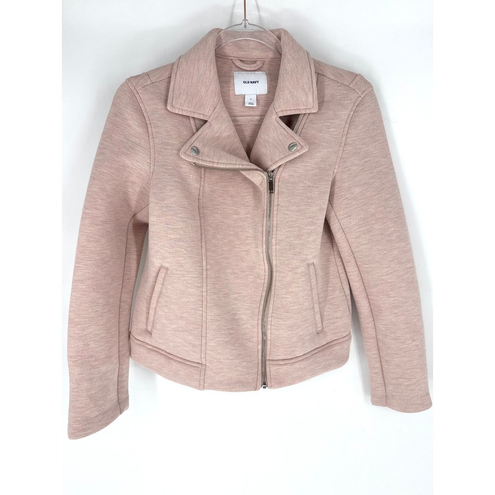 Old Navy Womens Pink Knit Moto Jacket Asymmetrical Zip‎ Soft Shell Size S